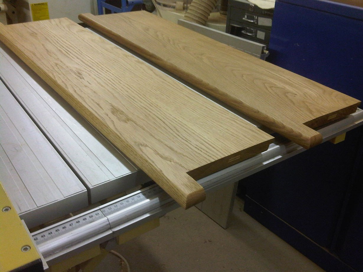 Purpose-made oak window boards in the workshop